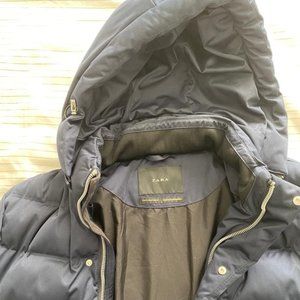 ZARA Hooded Quilted Jacket Size M Navy Blue